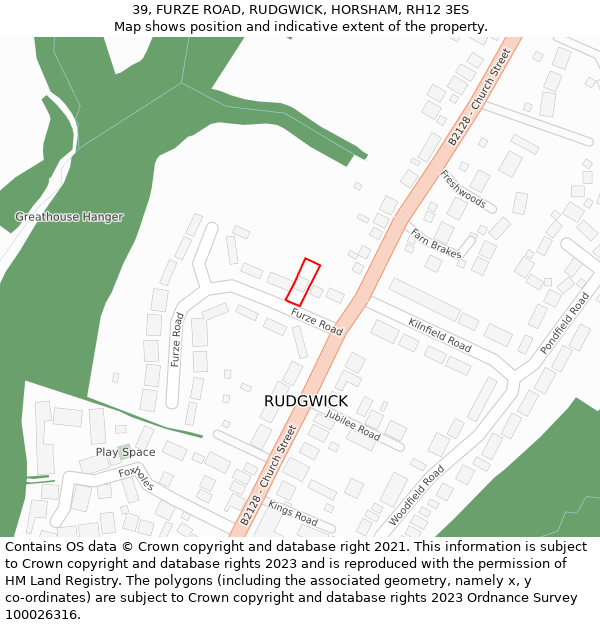 39, FURZE ROAD, RUDGWICK, HORSHAM, RH12 3ES: Location map and indicative extent of plot