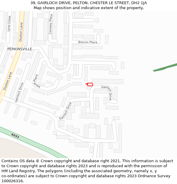 39, GAIRLOCH DRIVE, PELTON, CHESTER LE STREET, DH2 1JA: Location map and indicative extent of plot