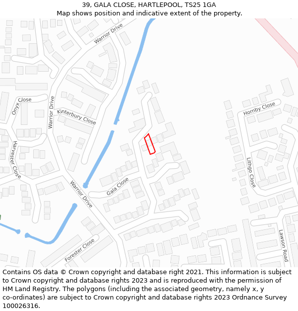 39, GALA CLOSE, HARTLEPOOL, TS25 1GA: Location map and indicative extent of plot