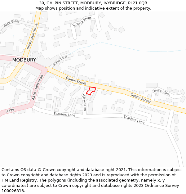 39, GALPIN STREET, MODBURY, IVYBRIDGE, PL21 0QB: Location map and indicative extent of plot