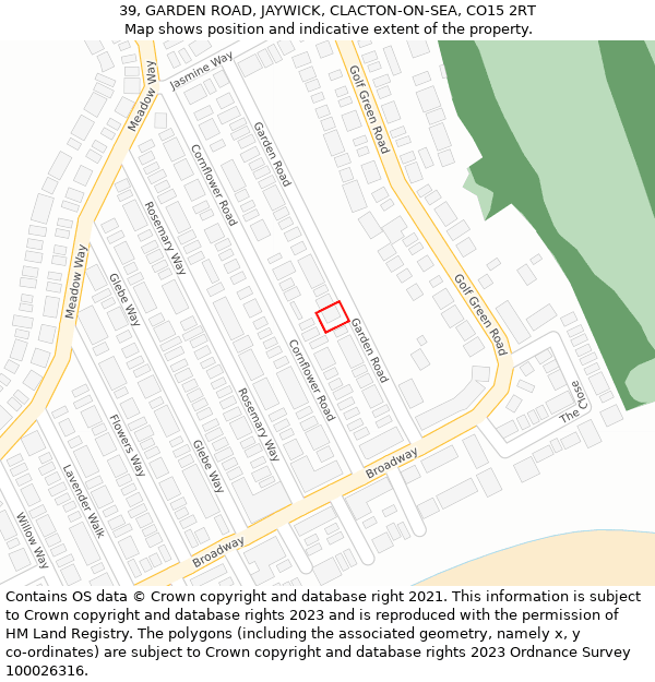 39, GARDEN ROAD, JAYWICK, CLACTON-ON-SEA, CO15 2RT: Location map and indicative extent of plot