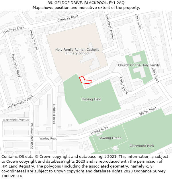 39, GELDOF DRIVE, BLACKPOOL, FY1 2AQ: Location map and indicative extent of plot