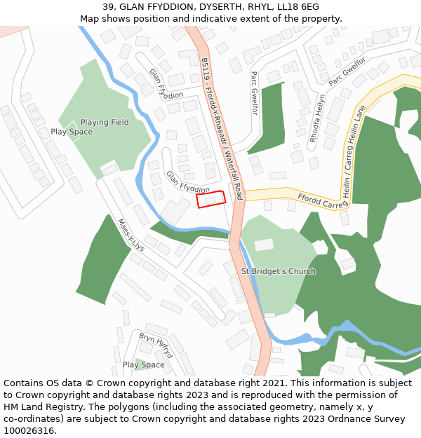 39, GLAN FFYDDION, DYSERTH, RHYL, LL18 6EG: Location map and indicative extent of plot