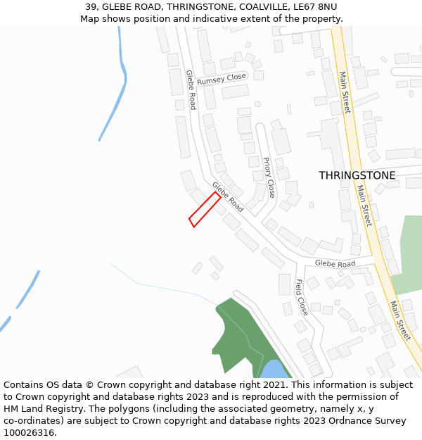 39, GLEBE ROAD, THRINGSTONE, COALVILLE, LE67 8NU: Location map and indicative extent of plot