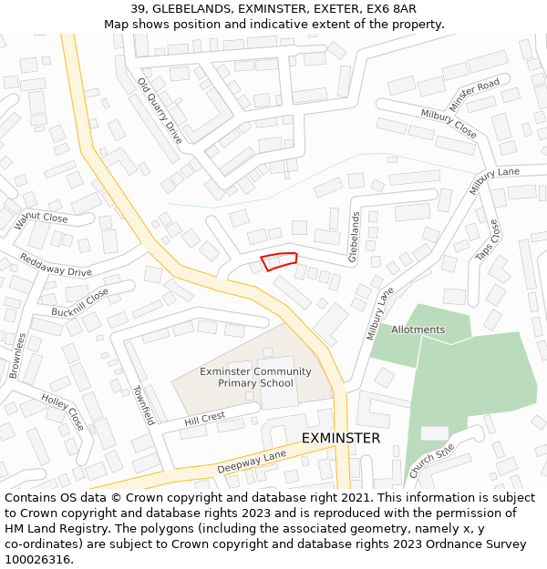 39, GLEBELANDS, EXMINSTER, EXETER, EX6 8AR: Location map and indicative extent of plot