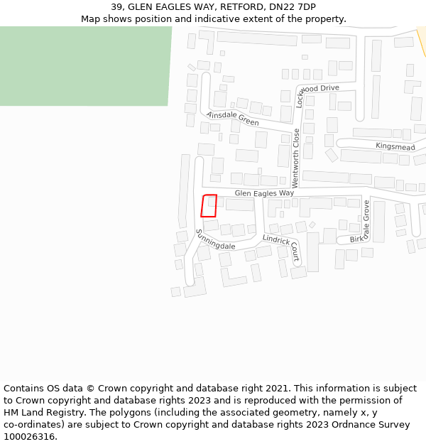 39, GLEN EAGLES WAY, RETFORD, DN22 7DP: Location map and indicative extent of plot