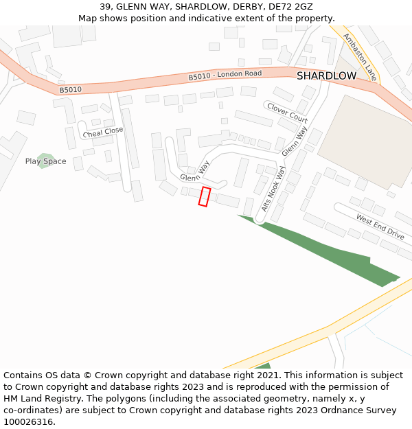 39, GLENN WAY, SHARDLOW, DERBY, DE72 2GZ: Location map and indicative extent of plot