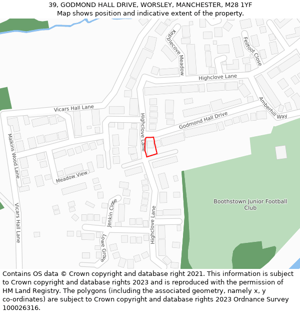 39, GODMOND HALL DRIVE, WORSLEY, MANCHESTER, M28 1YF: Location map and indicative extent of plot