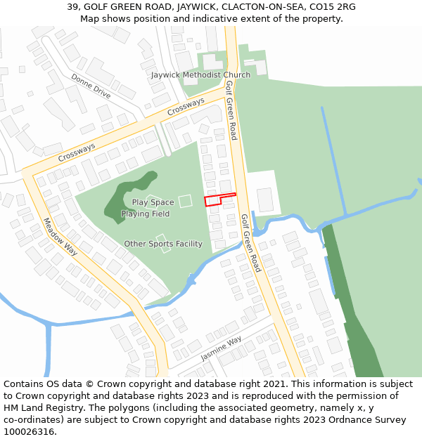 39, GOLF GREEN ROAD, JAYWICK, CLACTON-ON-SEA, CO15 2RG: Location map and indicative extent of plot