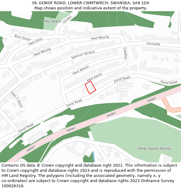 39, GOROF ROAD, LOWER CWMTWRCH, SWANSEA, SA9 1DX: Location map and indicative extent of plot