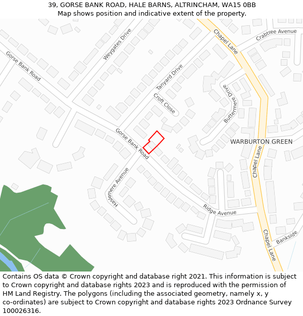 39, GORSE BANK ROAD, HALE BARNS, ALTRINCHAM, WA15 0BB: Location map and indicative extent of plot