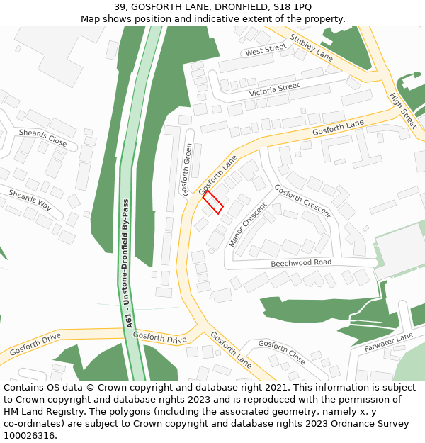 39, GOSFORTH LANE, DRONFIELD, S18 1PQ: Location map and indicative extent of plot