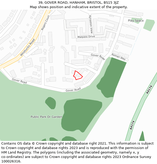 39, GOVER ROAD, HANHAM, BRISTOL, BS15 3JZ: Location map and indicative extent of plot