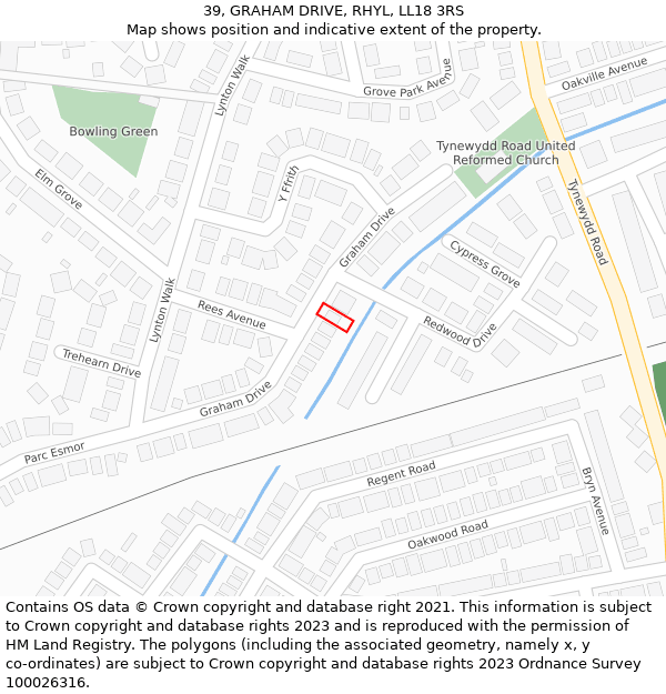 39, GRAHAM DRIVE, RHYL, LL18 3RS: Location map and indicative extent of plot