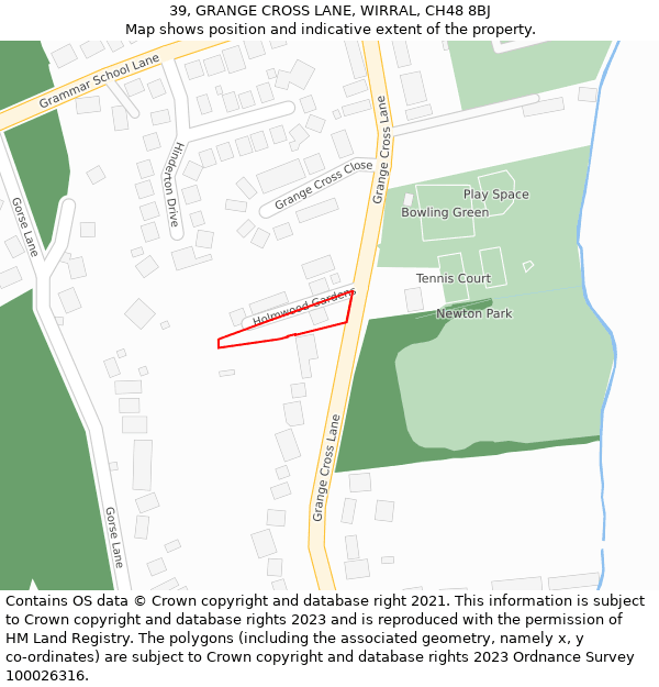 39, GRANGE CROSS LANE, WIRRAL, CH48 8BJ: Location map and indicative extent of plot