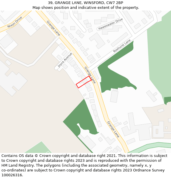 39, GRANGE LANE, WINSFORD, CW7 2BP: Location map and indicative extent of plot