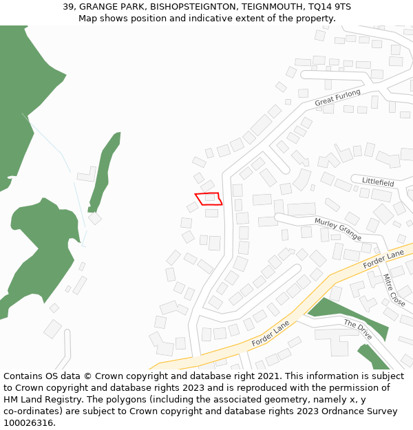 39, GRANGE PARK, BISHOPSTEIGNTON, TEIGNMOUTH, TQ14 9TS: Location map and indicative extent of plot
