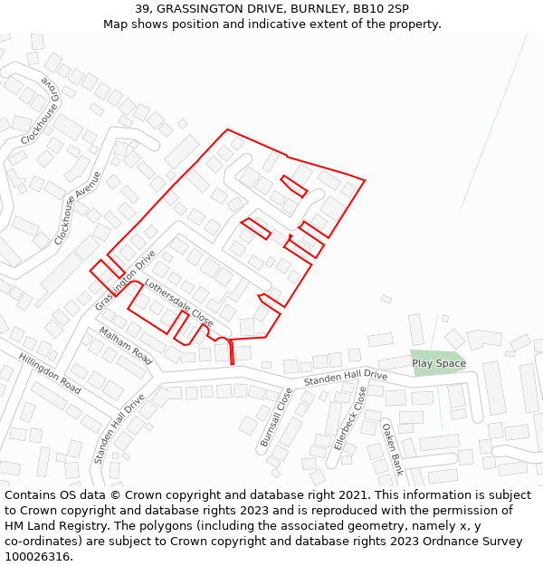 39, GRASSINGTON DRIVE, BURNLEY, BB10 2SP: Location map and indicative extent of plot
