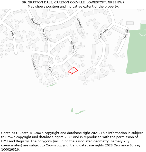 39, GRATTON DALE, CARLTON COLVILLE, LOWESTOFT, NR33 8WP: Location map and indicative extent of plot