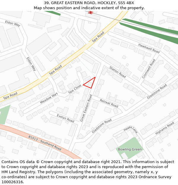 39, GREAT EASTERN ROAD, HOCKLEY, SS5 4BX: Location map and indicative extent of plot