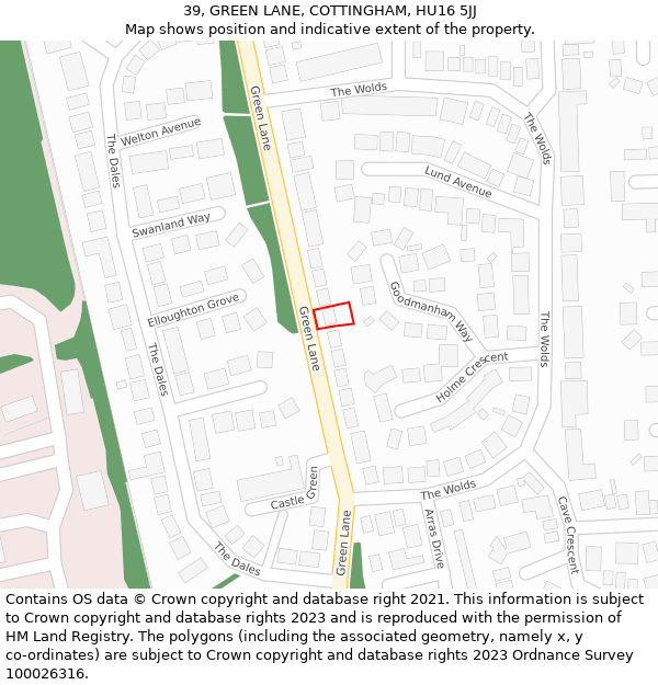 39, GREEN LANE, COTTINGHAM, HU16 5JJ: Location map and indicative extent of plot