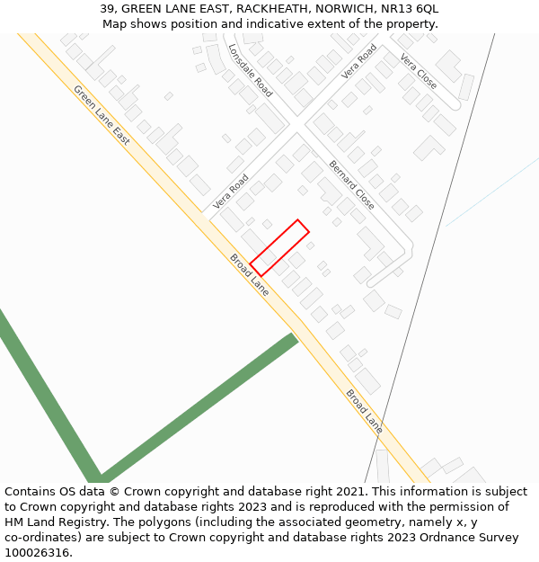 39, GREEN LANE EAST, RACKHEATH, NORWICH, NR13 6QL: Location map and indicative extent of plot