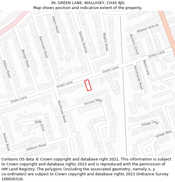 39, GREEN LANE, WALLASEY, CH45 8JG: Location map and indicative extent of plot