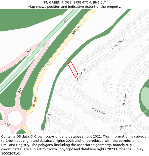 39, GREEN RIDGE, BRIGHTON, BN1 5LT: Location map and indicative extent of plot