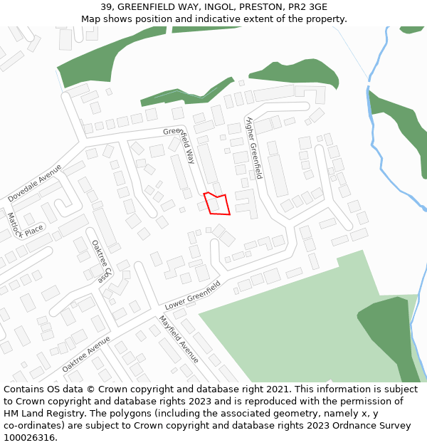 39, GREENFIELD WAY, INGOL, PRESTON, PR2 3GE: Location map and indicative extent of plot