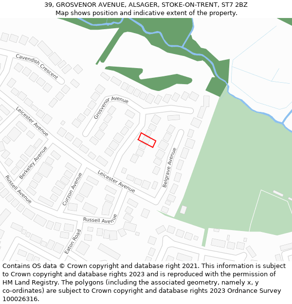 39, GROSVENOR AVENUE, ALSAGER, STOKE-ON-TRENT, ST7 2BZ: Location map and indicative extent of plot