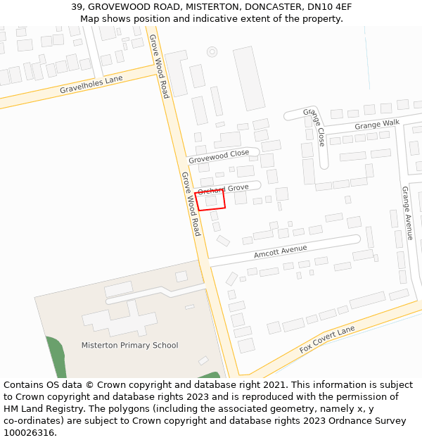 39, GROVEWOOD ROAD, MISTERTON, DONCASTER, DN10 4EF: Location map and indicative extent of plot