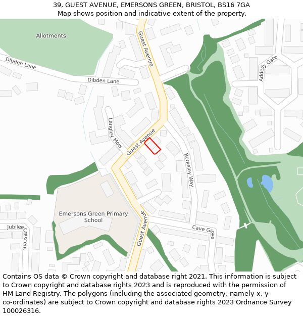39, GUEST AVENUE, EMERSONS GREEN, BRISTOL, BS16 7GA: Location map and indicative extent of plot
