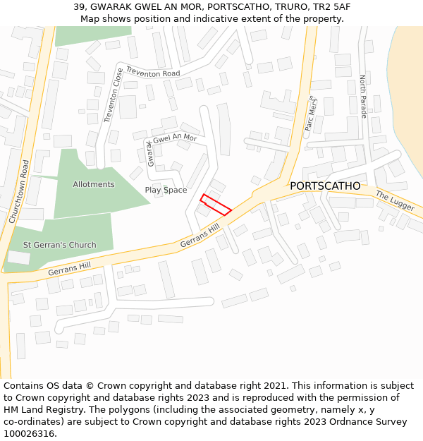 39, GWARAK GWEL AN MOR, PORTSCATHO, TRURO, TR2 5AF: Location map and indicative extent of plot