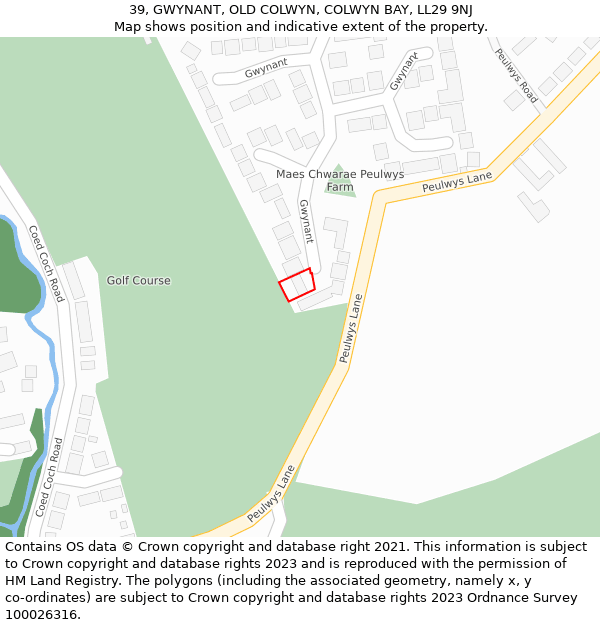 39, GWYNANT, OLD COLWYN, COLWYN BAY, LL29 9NJ: Location map and indicative extent of plot