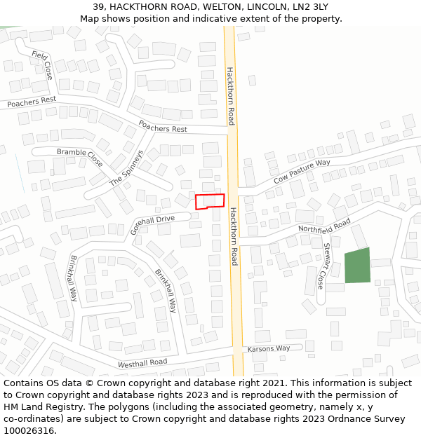 39, HACKTHORN ROAD, WELTON, LINCOLN, LN2 3LY: Location map and indicative extent of plot