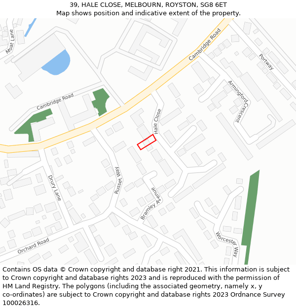 39, HALE CLOSE, MELBOURN, ROYSTON, SG8 6ET: Location map and indicative extent of plot