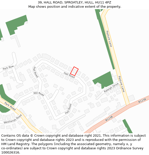 39, HALL ROAD, SPROATLEY, HULL, HU11 4PZ: Location map and indicative extent of plot