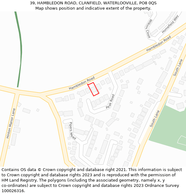 39, HAMBLEDON ROAD, CLANFIELD, WATERLOOVILLE, PO8 0QS: Location map and indicative extent of plot