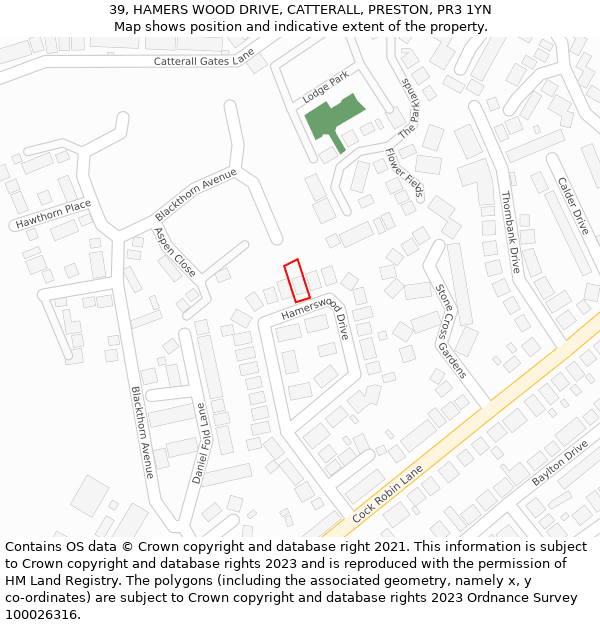 39, HAMERS WOOD DRIVE, CATTERALL, PRESTON, PR3 1YN: Location map and indicative extent of plot