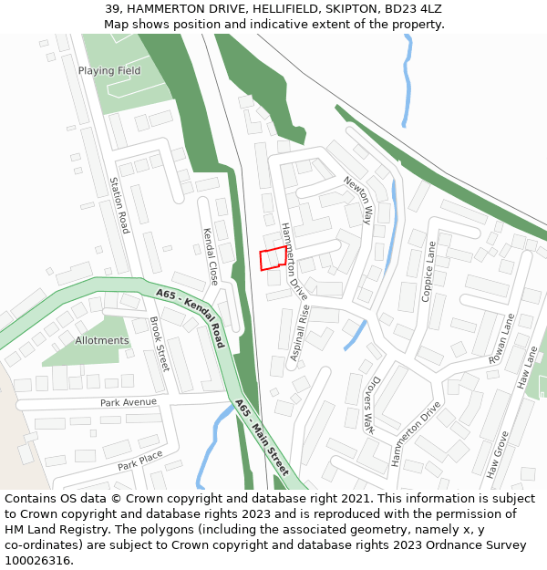 39, HAMMERTON DRIVE, HELLIFIELD, SKIPTON, BD23 4LZ: Location map and indicative extent of plot