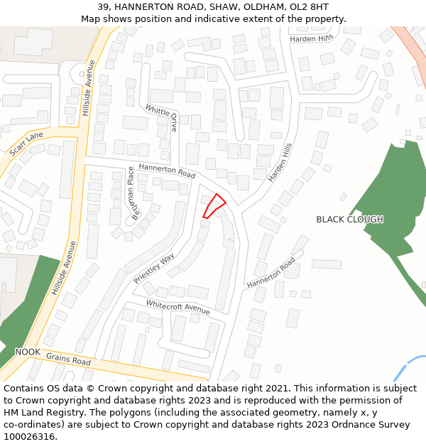 39, HANNERTON ROAD, SHAW, OLDHAM, OL2 8HT: Location map and indicative extent of plot