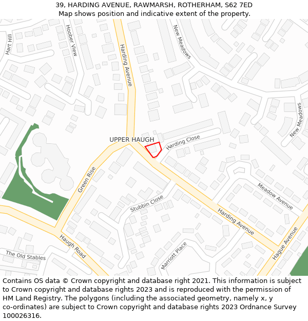 39, HARDING AVENUE, RAWMARSH, ROTHERHAM, S62 7ED: Location map and indicative extent of plot