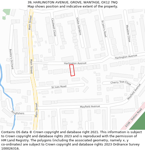 39, HARLINGTON AVENUE, GROVE, WANTAGE, OX12 7NQ: Location map and indicative extent of plot