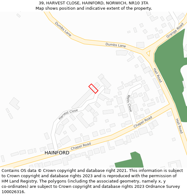 39, HARVEST CLOSE, HAINFORD, NORWICH, NR10 3TA: Location map and indicative extent of plot