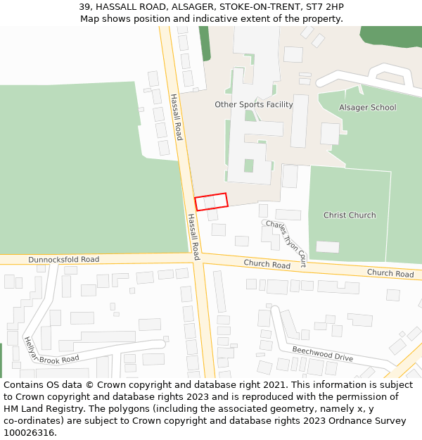 39, HASSALL ROAD, ALSAGER, STOKE-ON-TRENT, ST7 2HP: Location map and indicative extent of plot