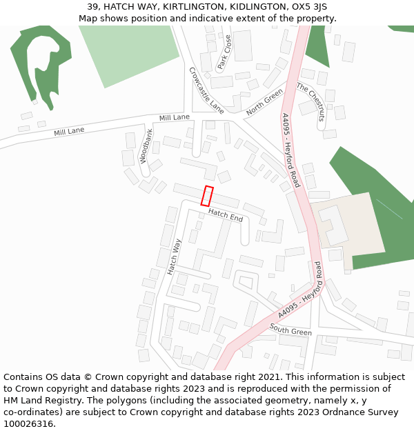 39, HATCH WAY, KIRTLINGTON, KIDLINGTON, OX5 3JS: Location map and indicative extent of plot