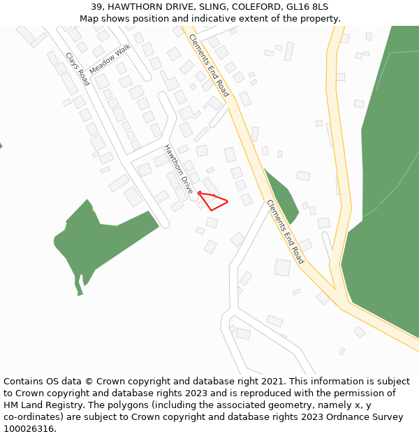 39, HAWTHORN DRIVE, SLING, COLEFORD, GL16 8LS: Location map and indicative extent of plot