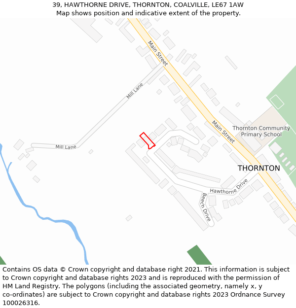 39, HAWTHORNE DRIVE, THORNTON, COALVILLE, LE67 1AW: Location map and indicative extent of plot