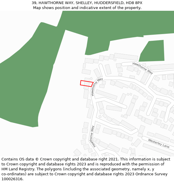 39, HAWTHORNE WAY, SHELLEY, HUDDERSFIELD, HD8 8PX: Location map and indicative extent of plot