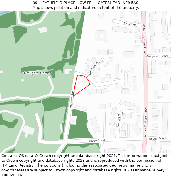 39, HEATHFIELD PLACE, LOW FELL, GATESHEAD, NE9 5AS: Location map and indicative extent of plot